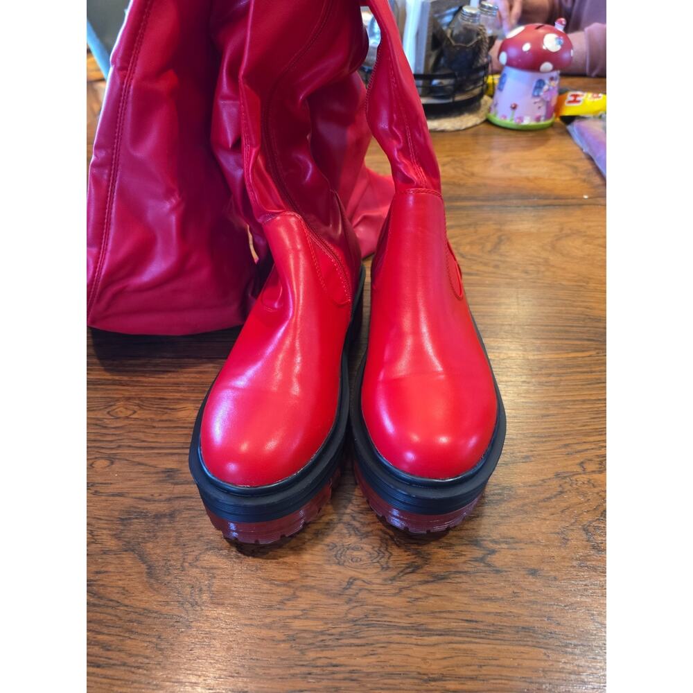 Azalea Wang Red Over Knees Boots Women's Size 8 - Picture 4 of 16